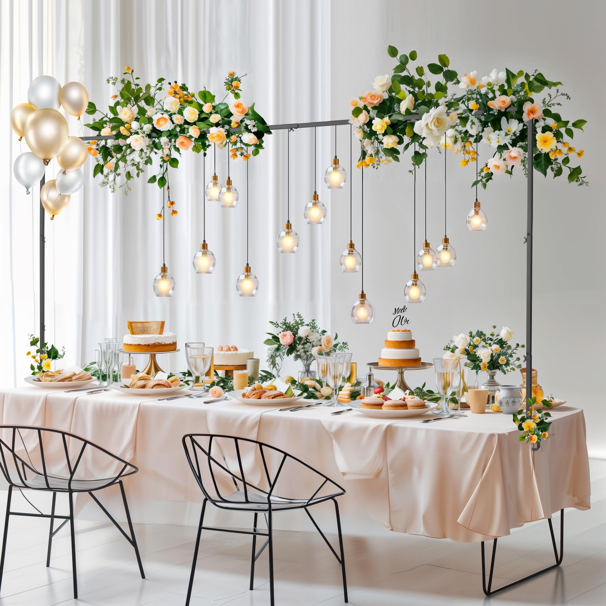 Almirantra front view table arch showing full assembled span and sleek black finish for elegant decor