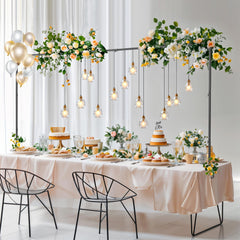 Almirantra front view table arch showing full assembled span and sleek black finish for elegant decor