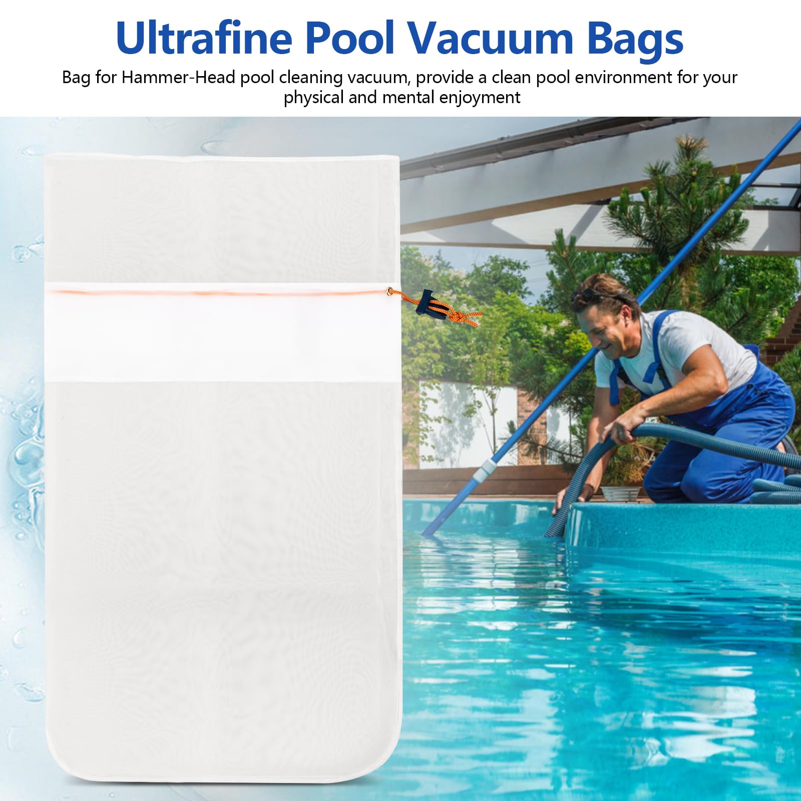 Alocs bag in use beside pool, professional-grade cleaning and clearer water