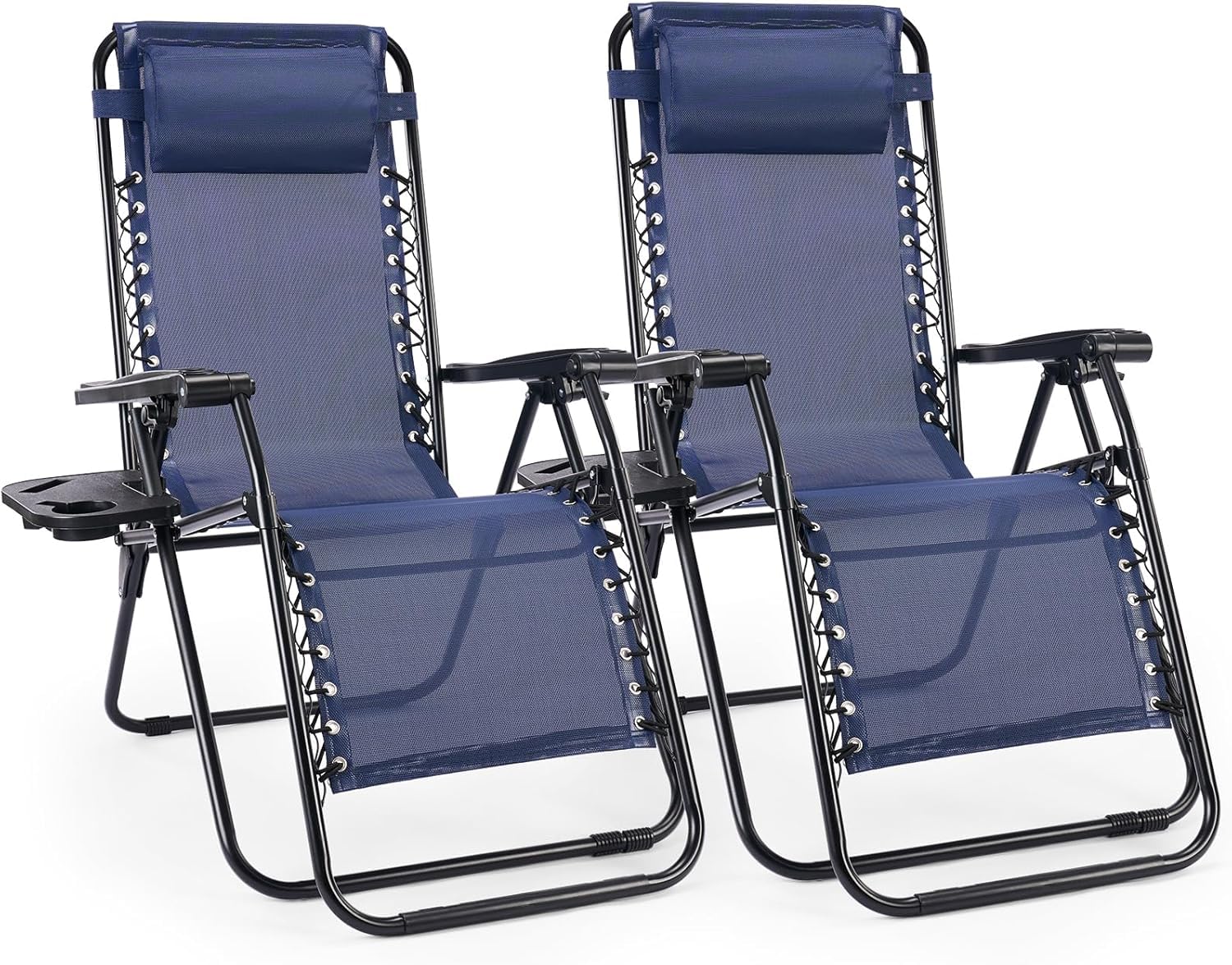 Alpen chaise lounge front view showing blue recliner and tray for relaxed outdoor seating