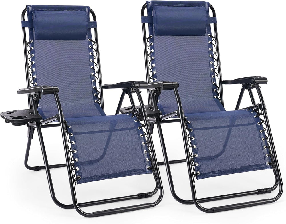 Alpen chaise lounge front view showing blue recliner and tray for relaxed outdoor seating