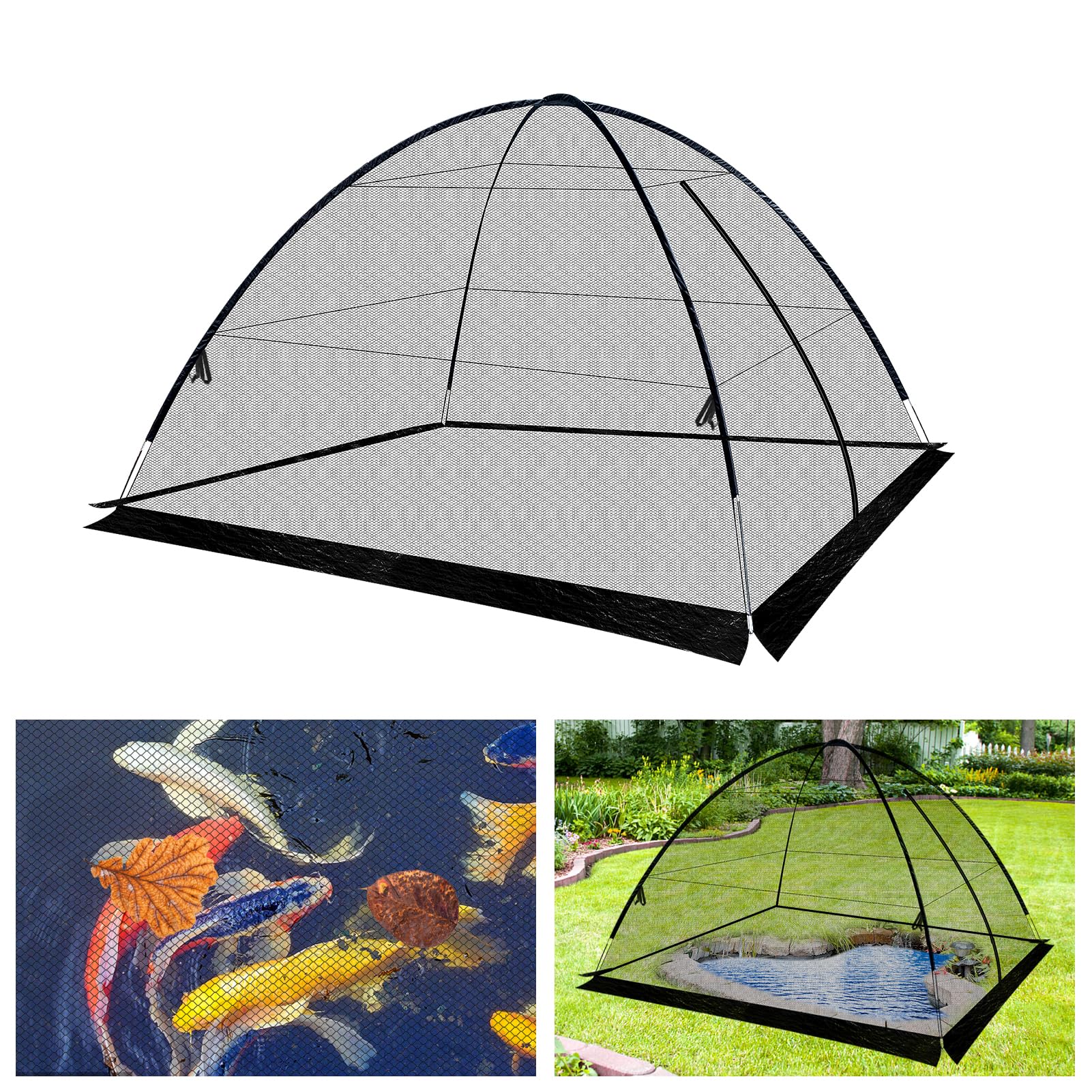 Alphatool front view of pond netting dome showing full coverage and tidy protection