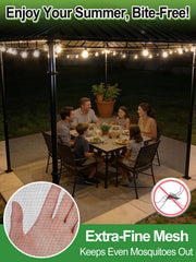 Alphatool netting secured to balcony rail offering shade and insect protection