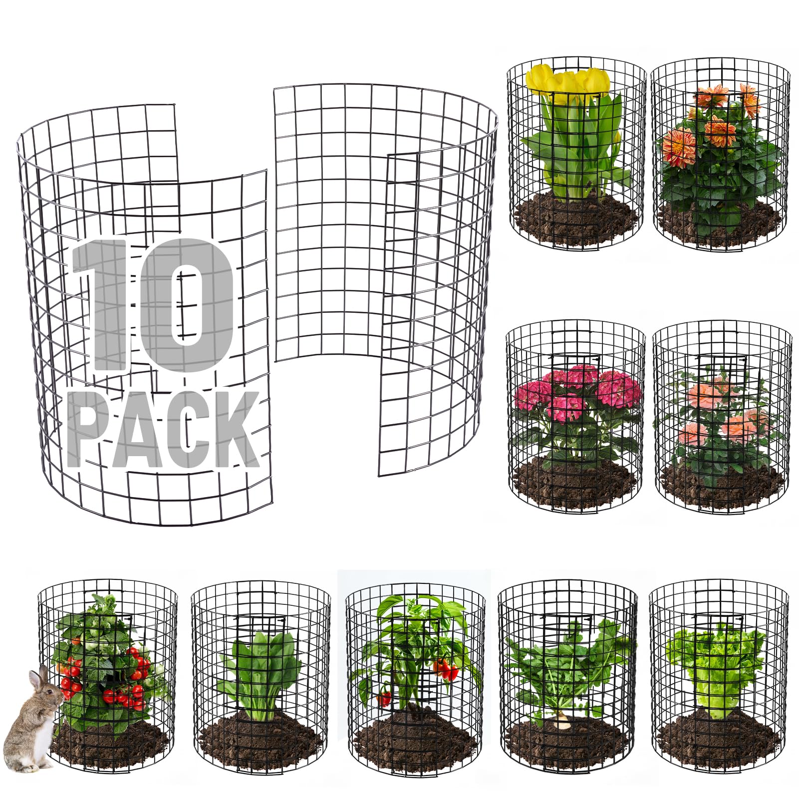 Alphatool front view of 10-pack plant cages showing contents and compact packaging benefit