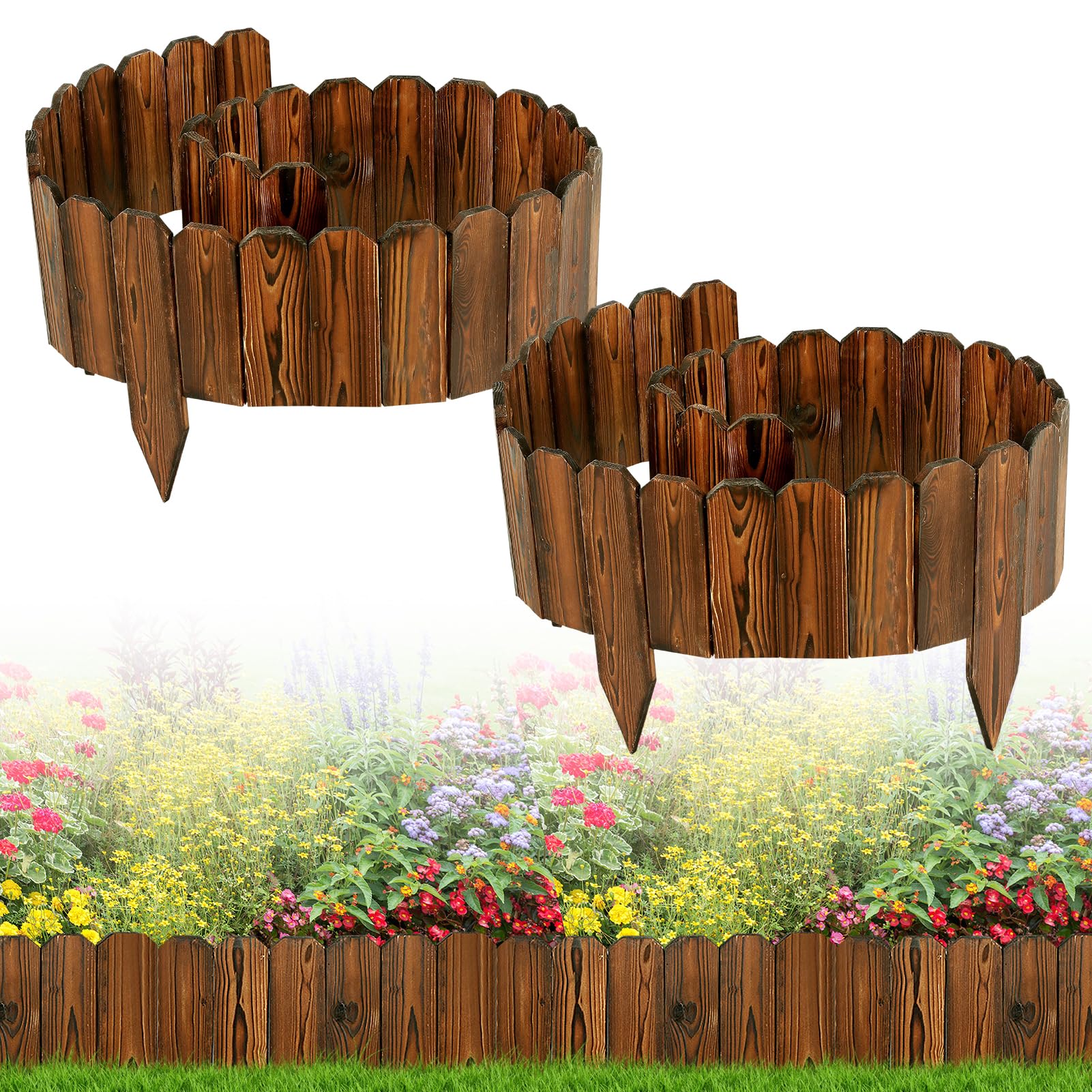 Alphatool front view of entire 15.6ft edging set showing rustic appeal and neat border