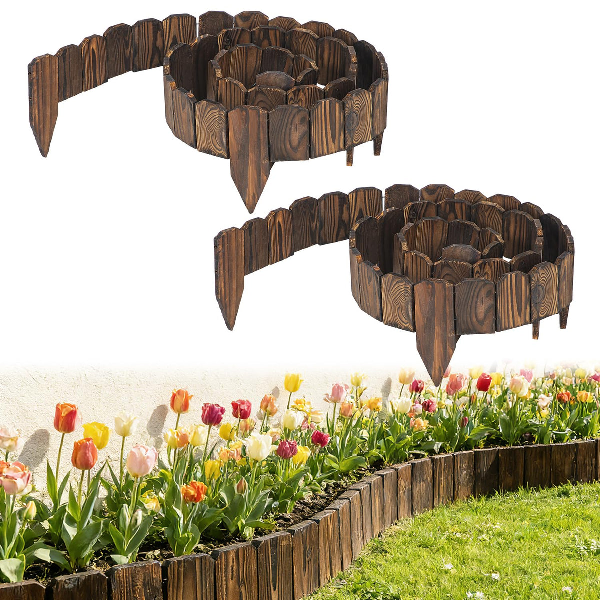 Alphatool front view of two bundled garden edging pieces showing length benefit