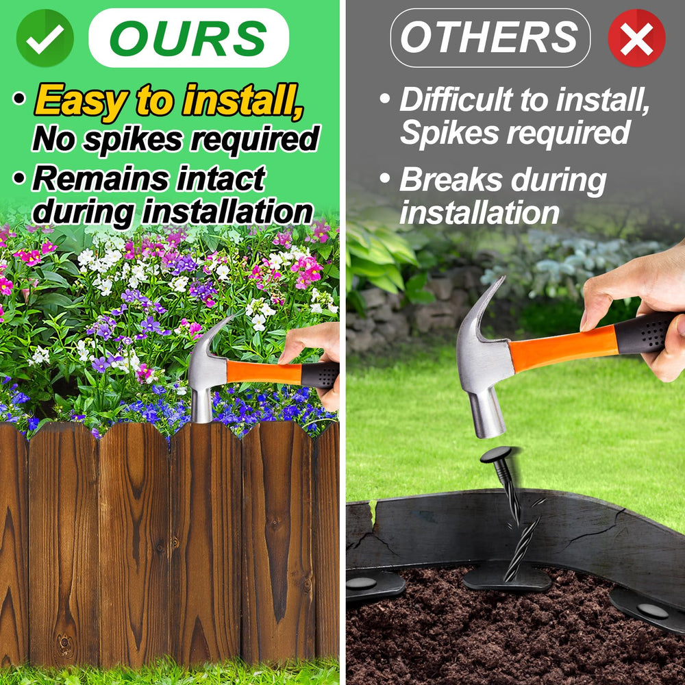 Alphatool fence pushed into soil demonstrating easy install and stable border benefit