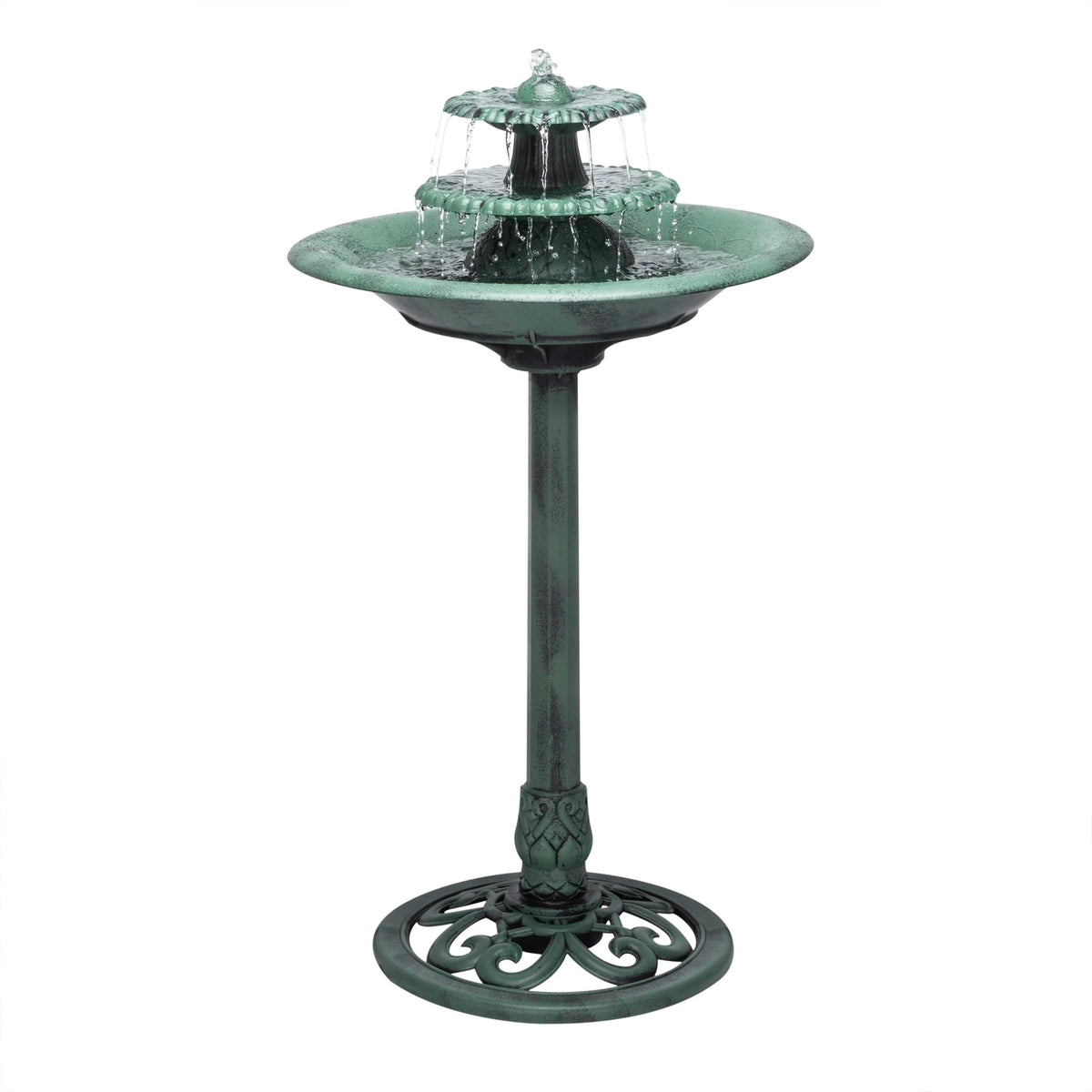 Alpine Corporation front view of 35-inch fountain showing cascade and elegant silhouette benefit relaxation