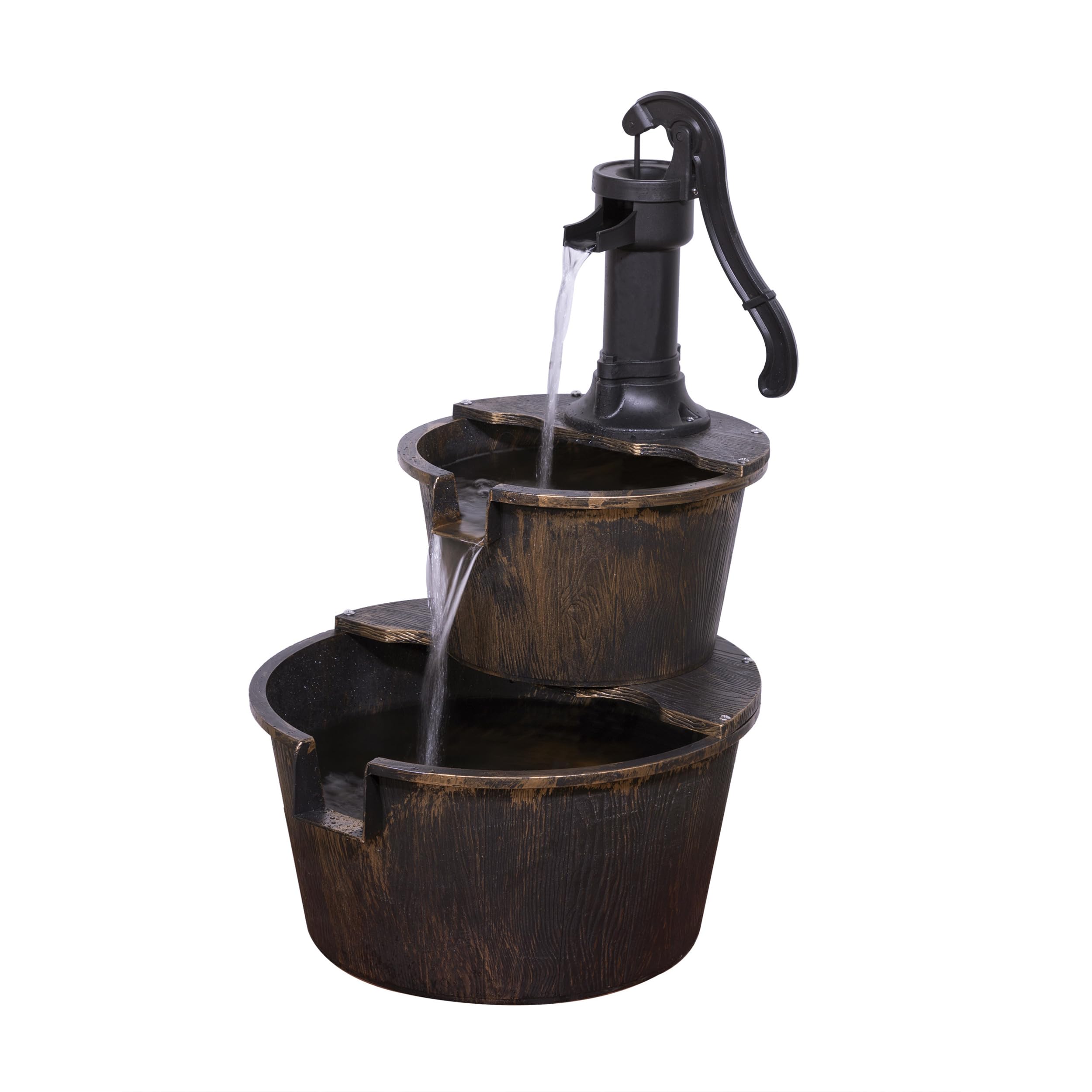 Alpine Corporation front view showing bronze barrel fountain and calming flow