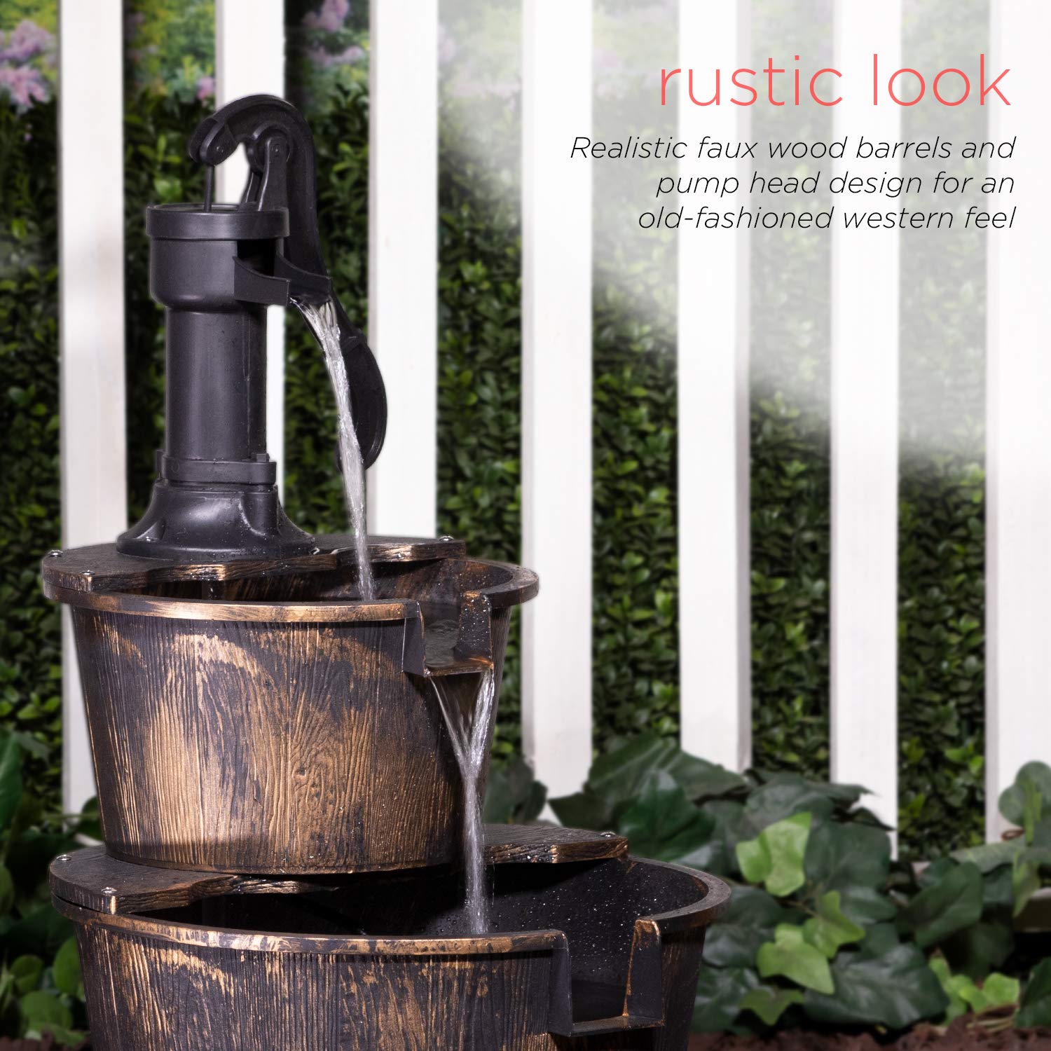 Alpine Corporation fountain on a patio creating relaxing outdoor ambience