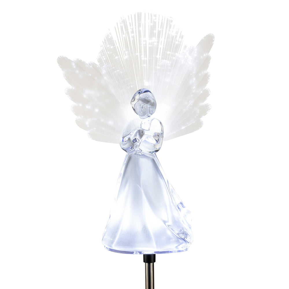 Alpine Corporation angel front view showing lit LED core and serene glow
