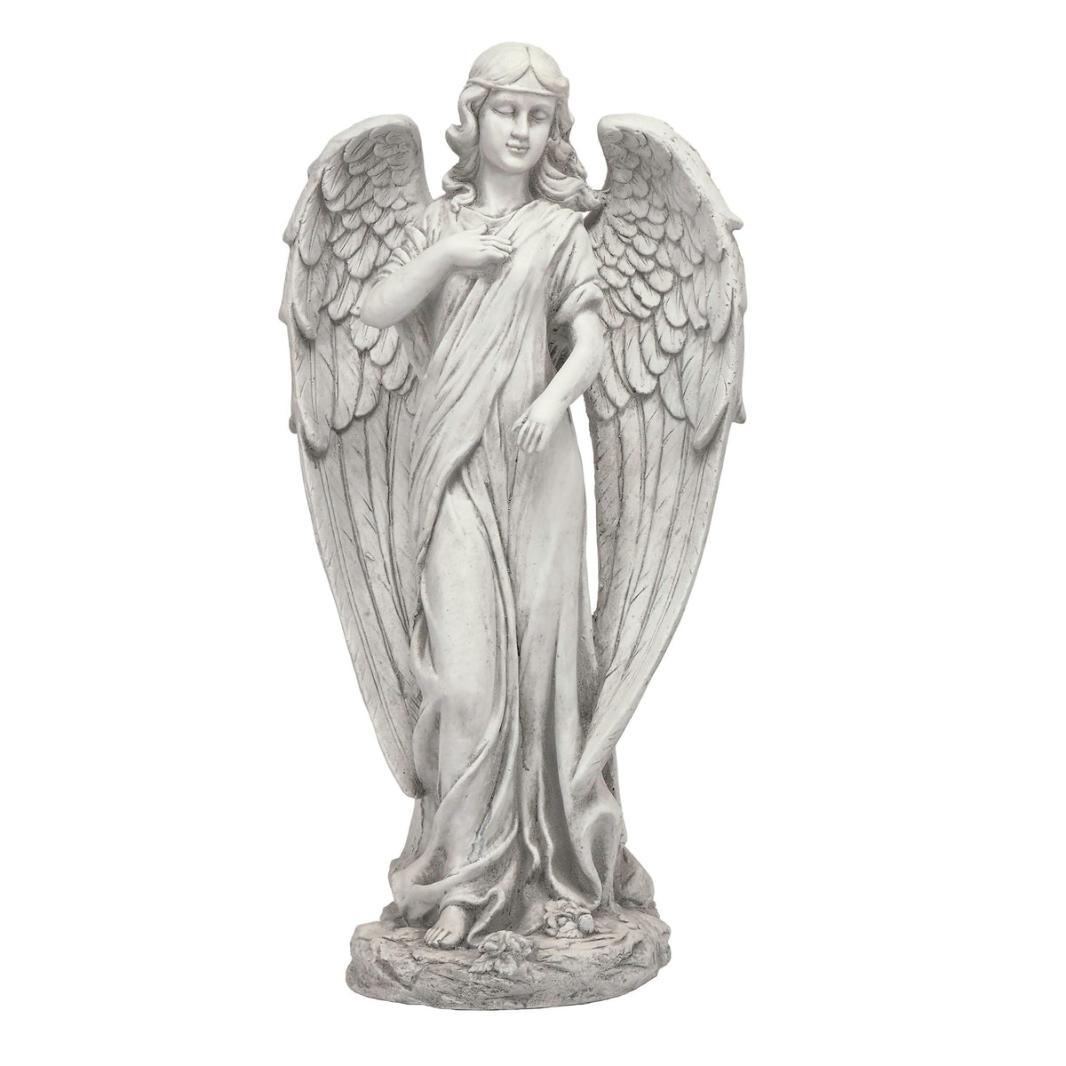Alpine Corporation front view of angel statue showing serene pose and curb appeal
