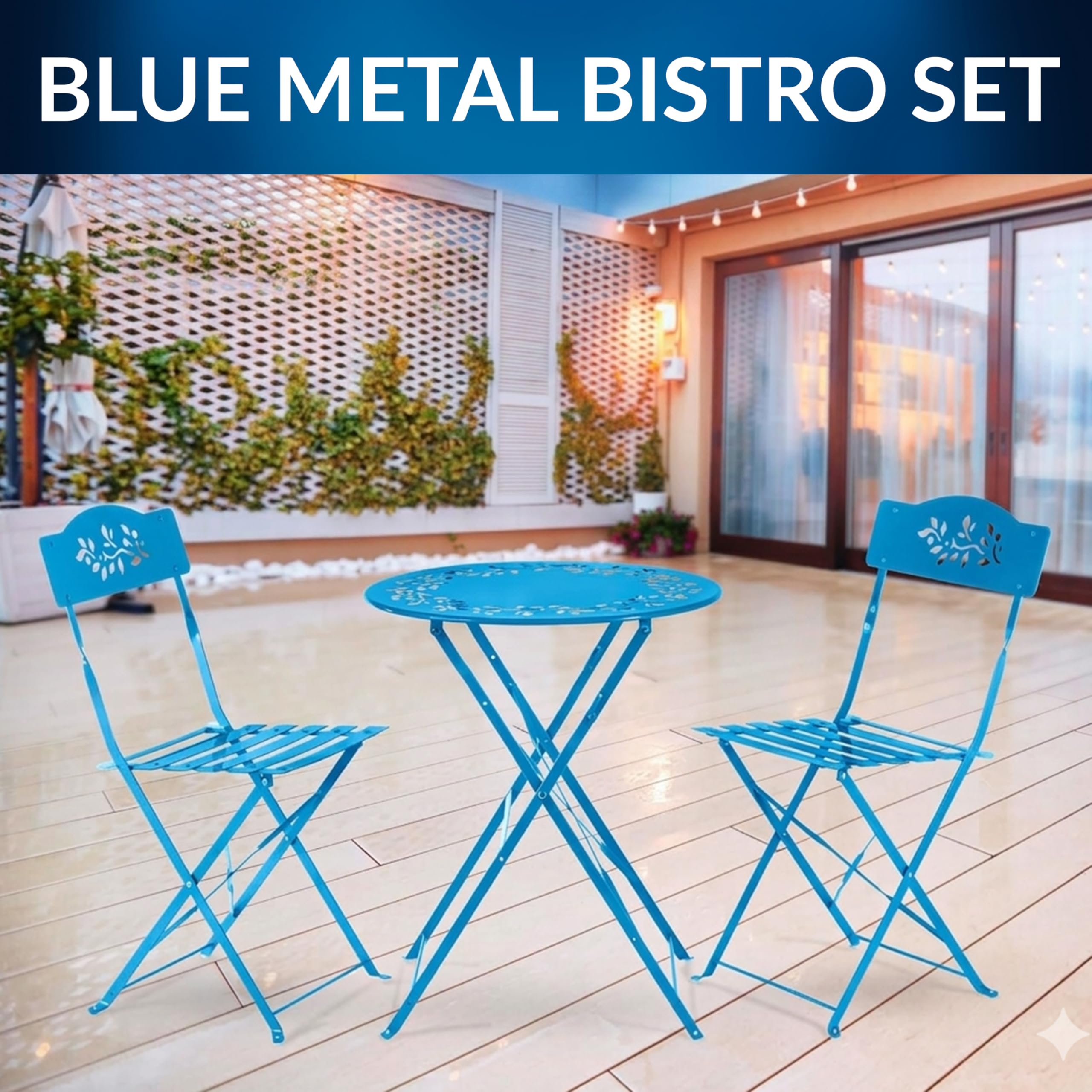 Alpine Corporation folded table and chairs for easy storage and portability benefit
