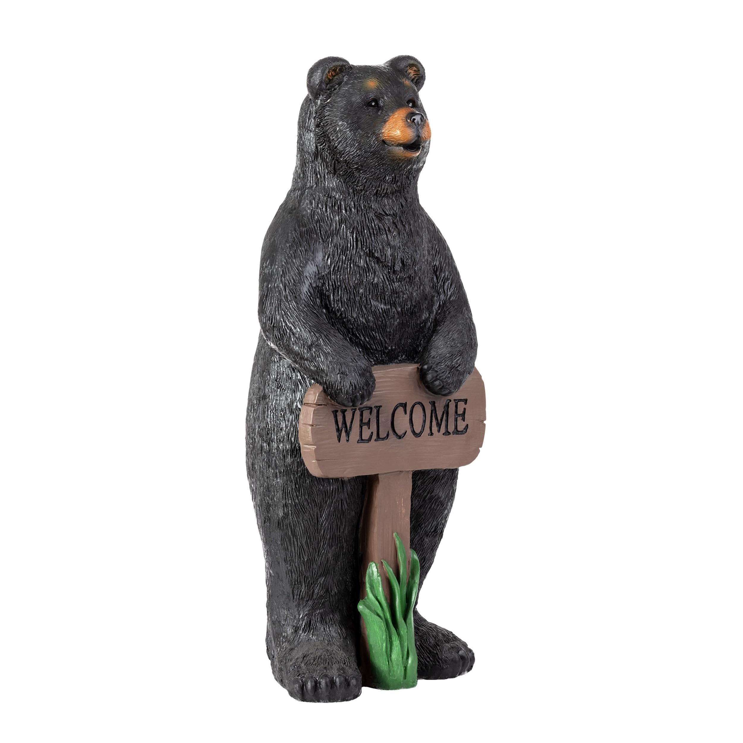 Alpine Corporation black bear front view showing welcome charm and durable finish