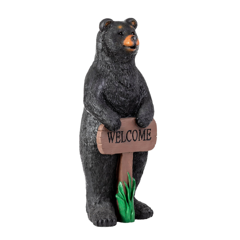 Alpine Corporation black bear front view showing welcome charm and durable finish