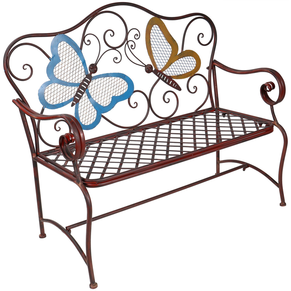 Alpine Corporation bench placed in garden setting benefit: enhances outdoor décor