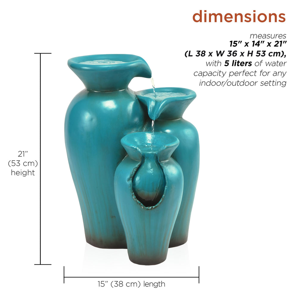Alpine Corporation fountain staged on patio adding color and soothing water sounds
