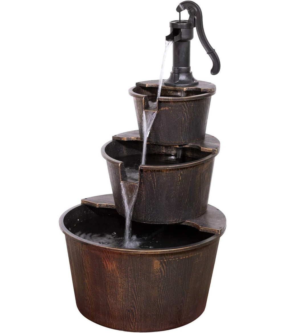 Alpine Corporation front view showing tiered barrels and rustic charm benefit relaxation