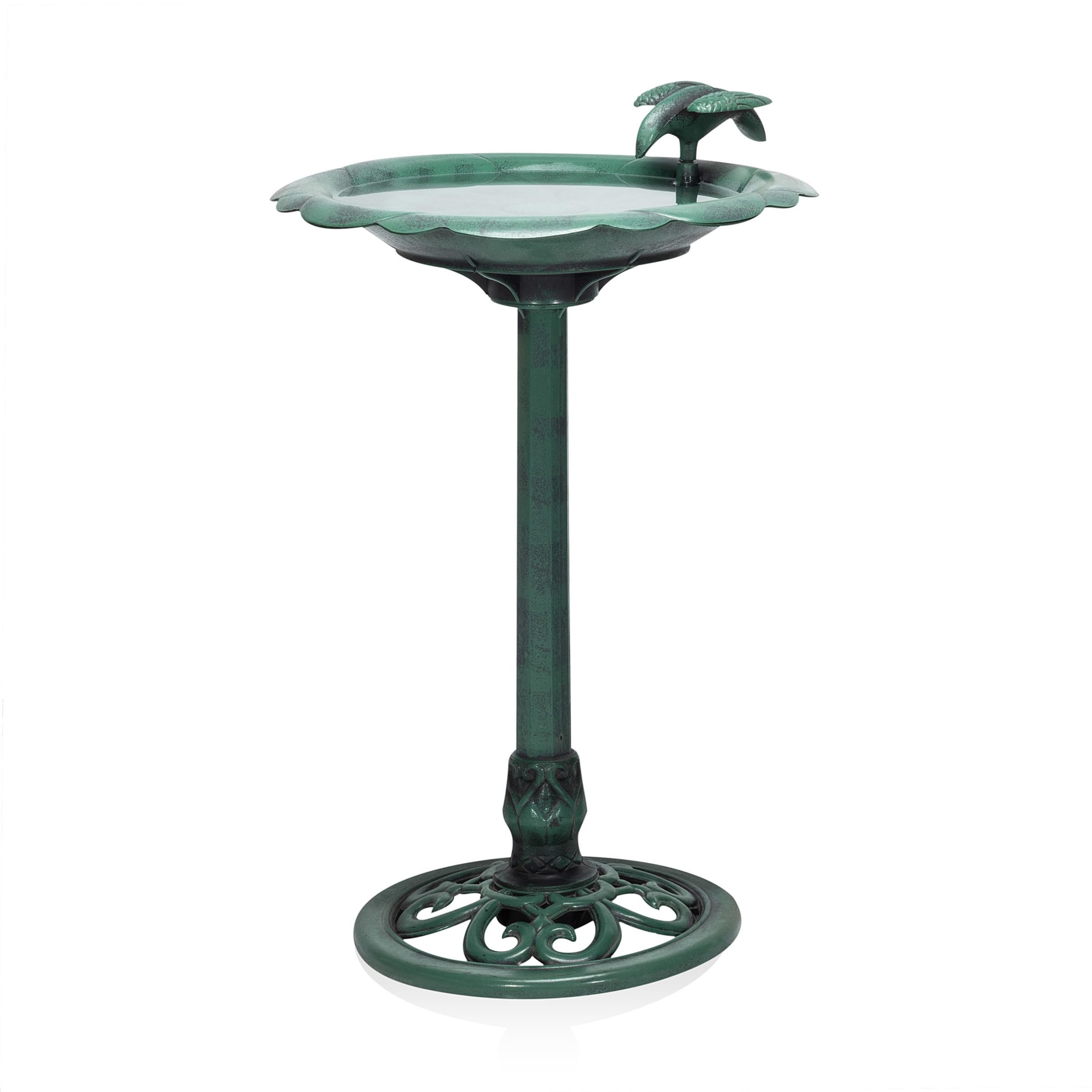 Alpine Corporation front view birdbath showing full antique design and curb appeal