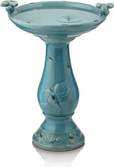 Alpine Corporation front view of turquoise birdbath showing attraction