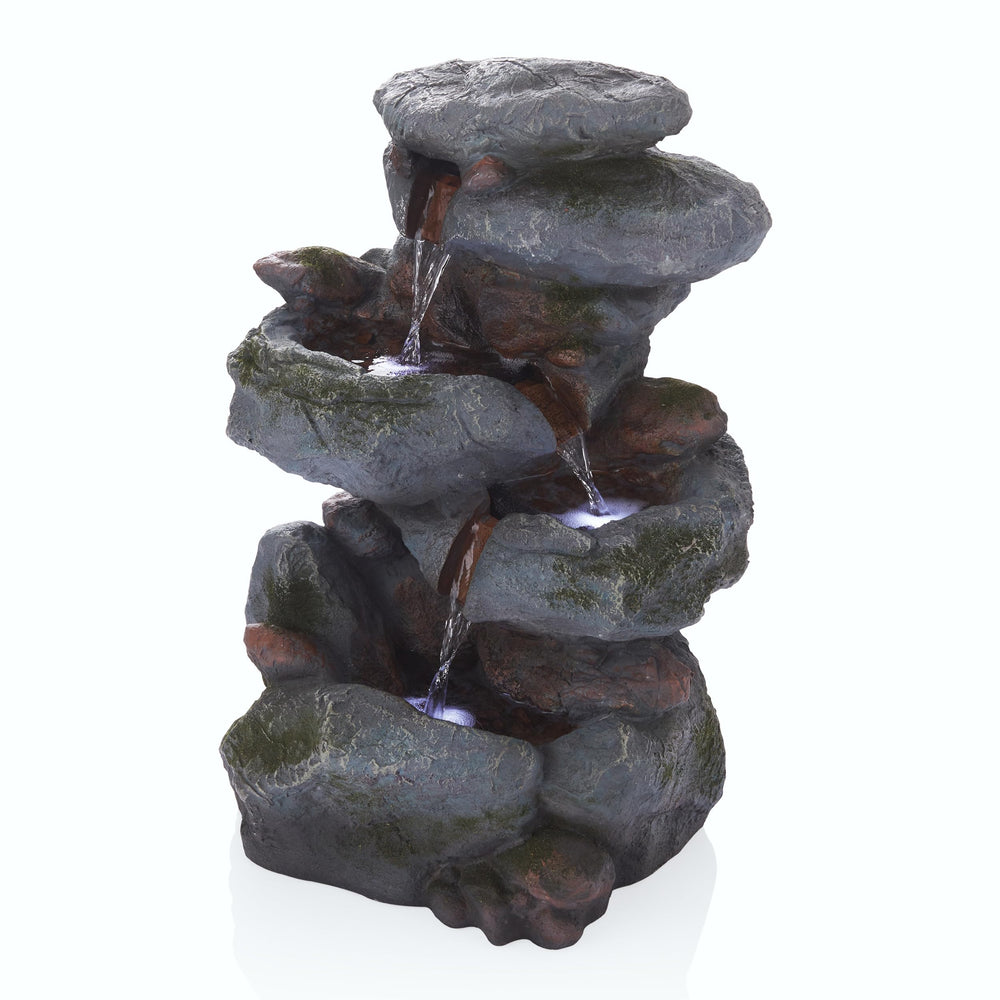 Alpine Corporation front view of fountain showing compact natural stone look and calm ambiance