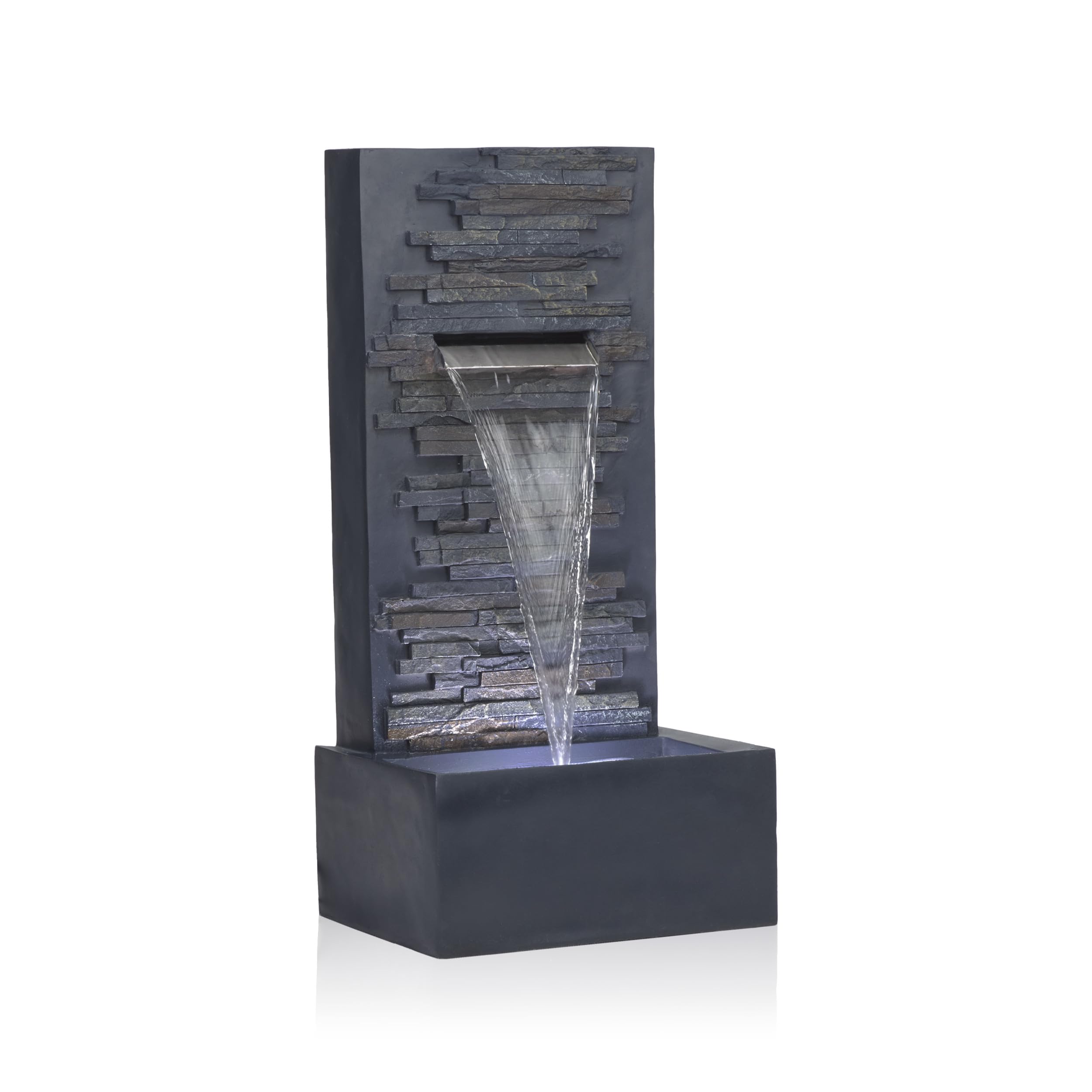 Alpine Corporation front view of stone wall fountain showing elegant outdoor focal point
