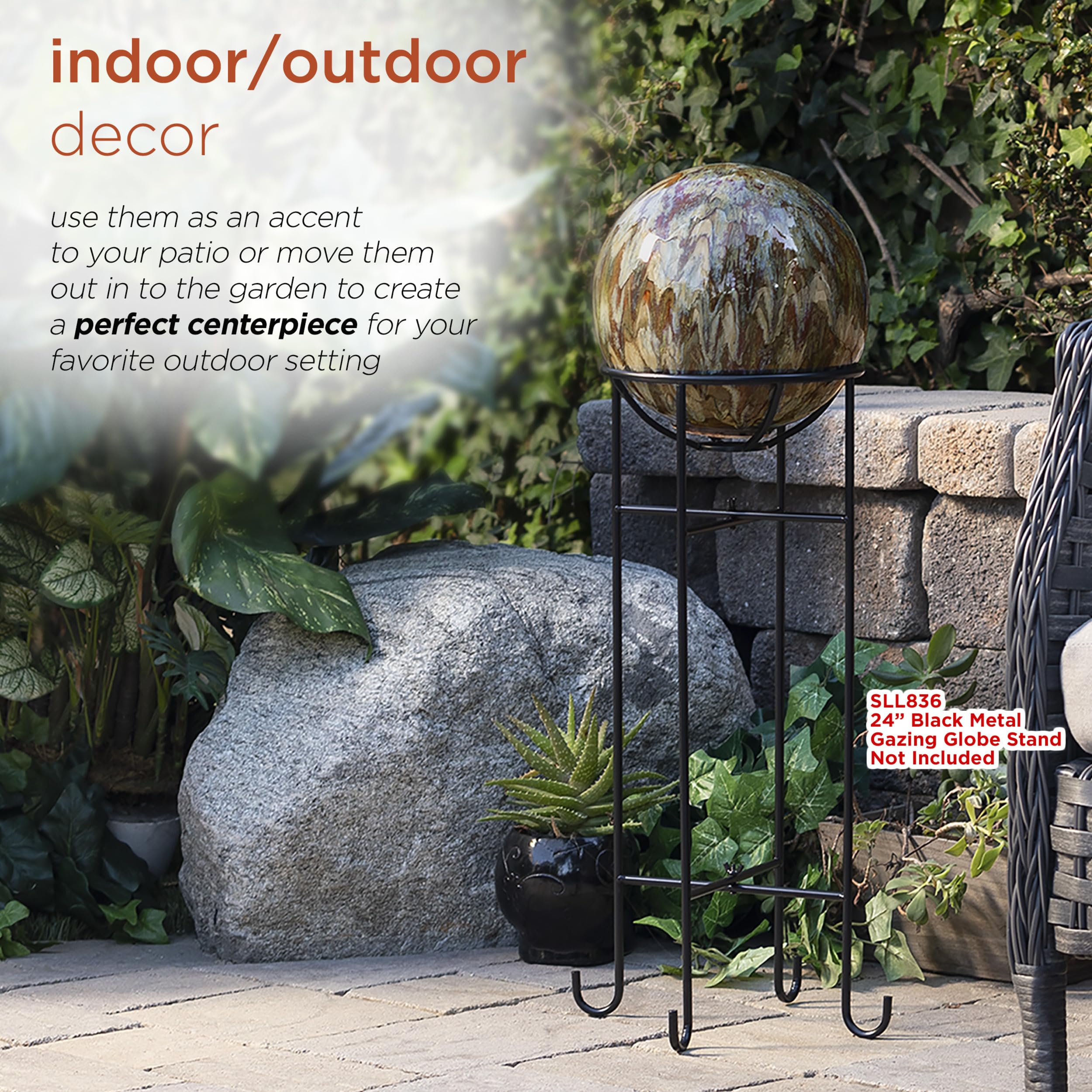 Alpine Corporation ceramic globe staged by front entry to welcome guests elegantly