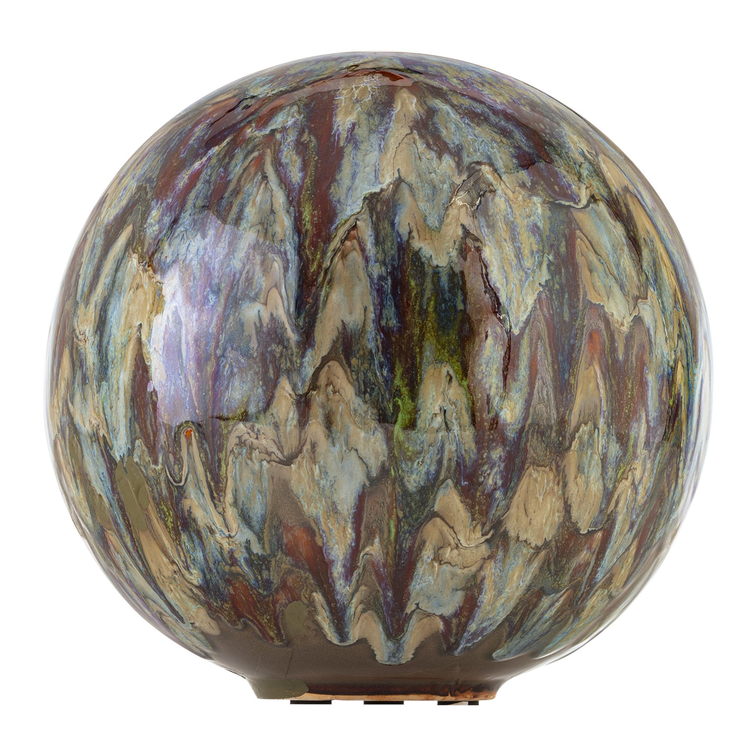 Alpine Corporation front view of glazed gazing globe enhancing garden focal point