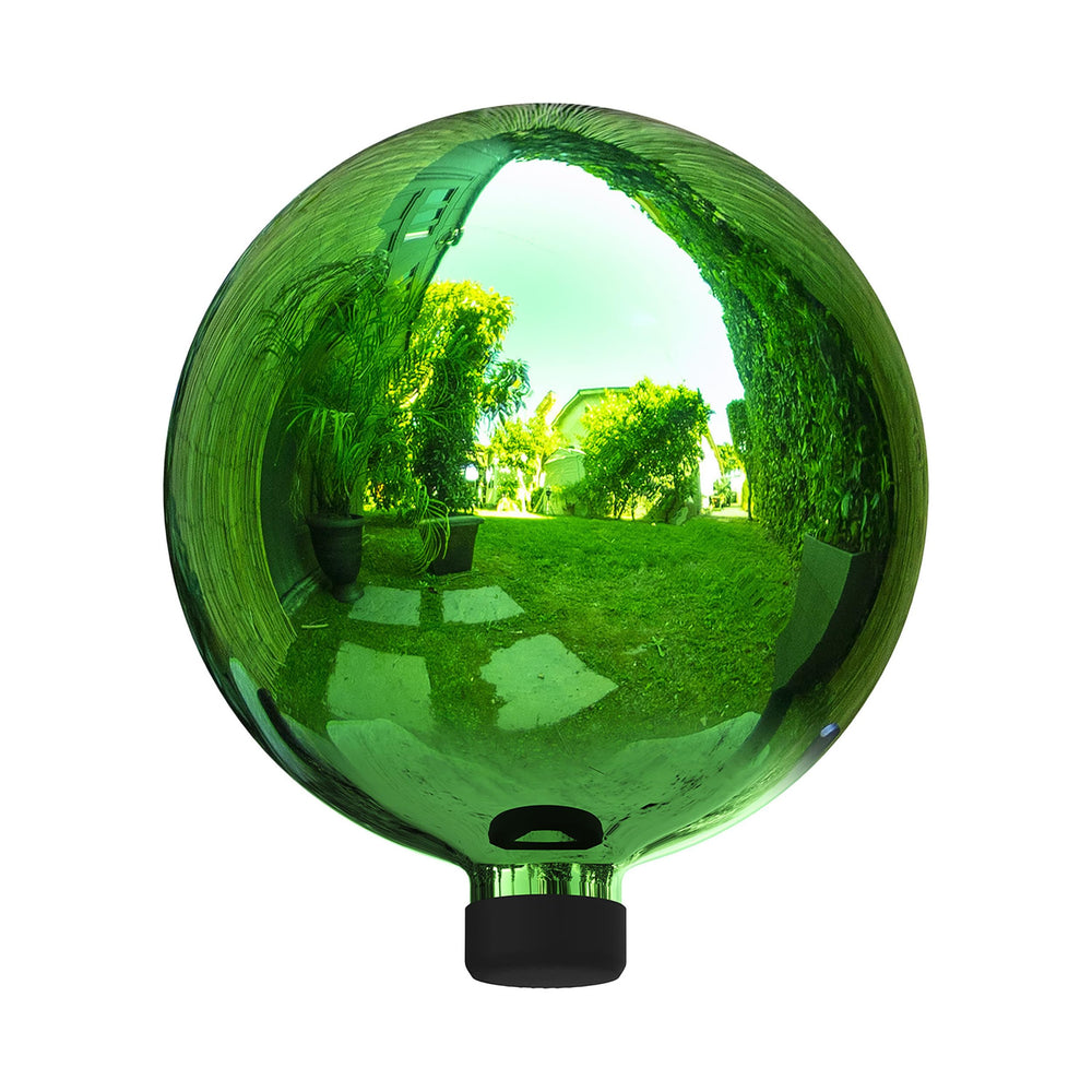 Alpine Corporation gazing globe front view showing green reflective finish and garden appeal