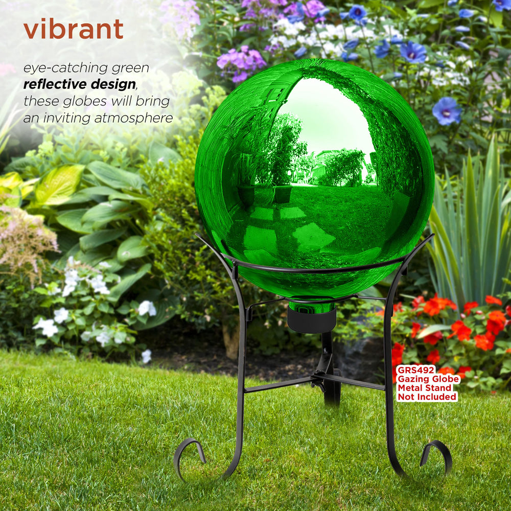 Alpine Corporation globe on a low stand at patio demonstrating decorative focal point