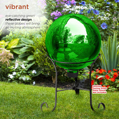 Alpine Corporation globe on a low stand at patio demonstrating decorative focal point