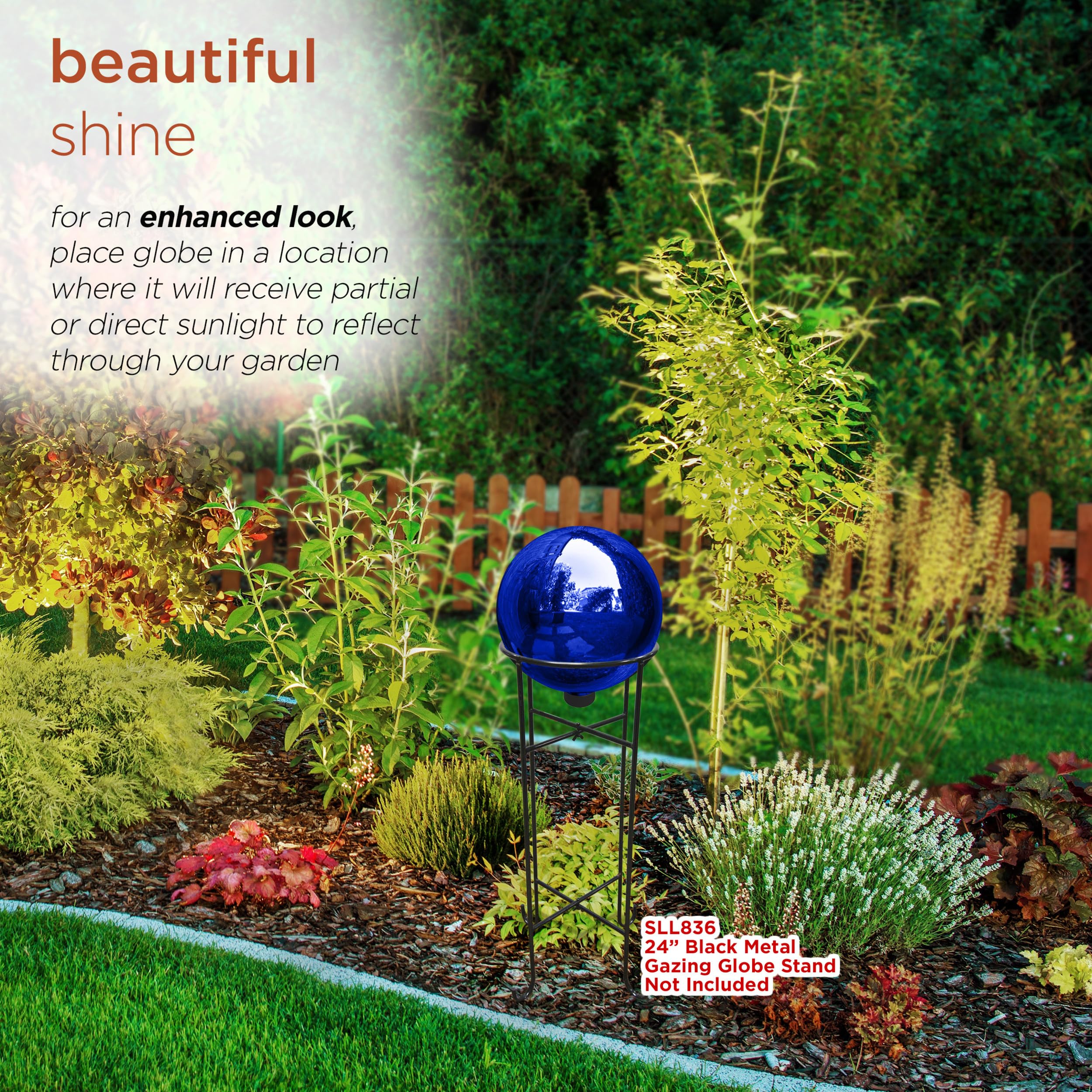 Alpine Corporation globe mounted on decorative stand creating a focal patio accent