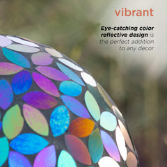 Alpine Corporation gazing orb nestled in garden plants enhancing color and contrast