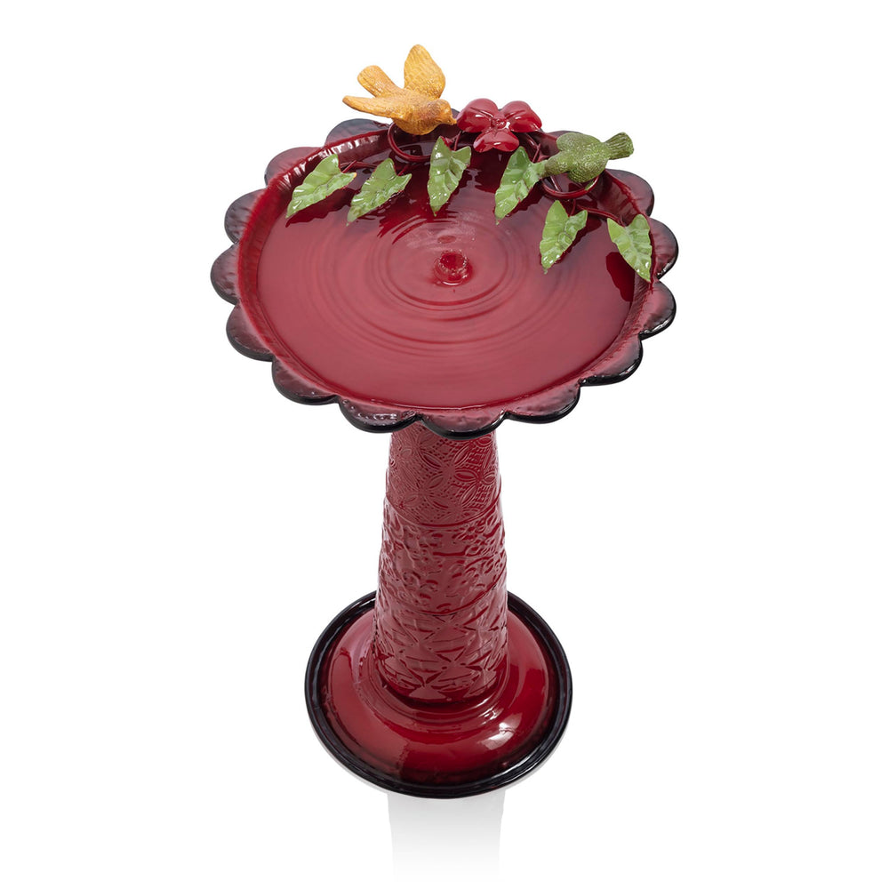 Alpine Corporation birdbath placed in garden near flowers adding color and wildlife attraction