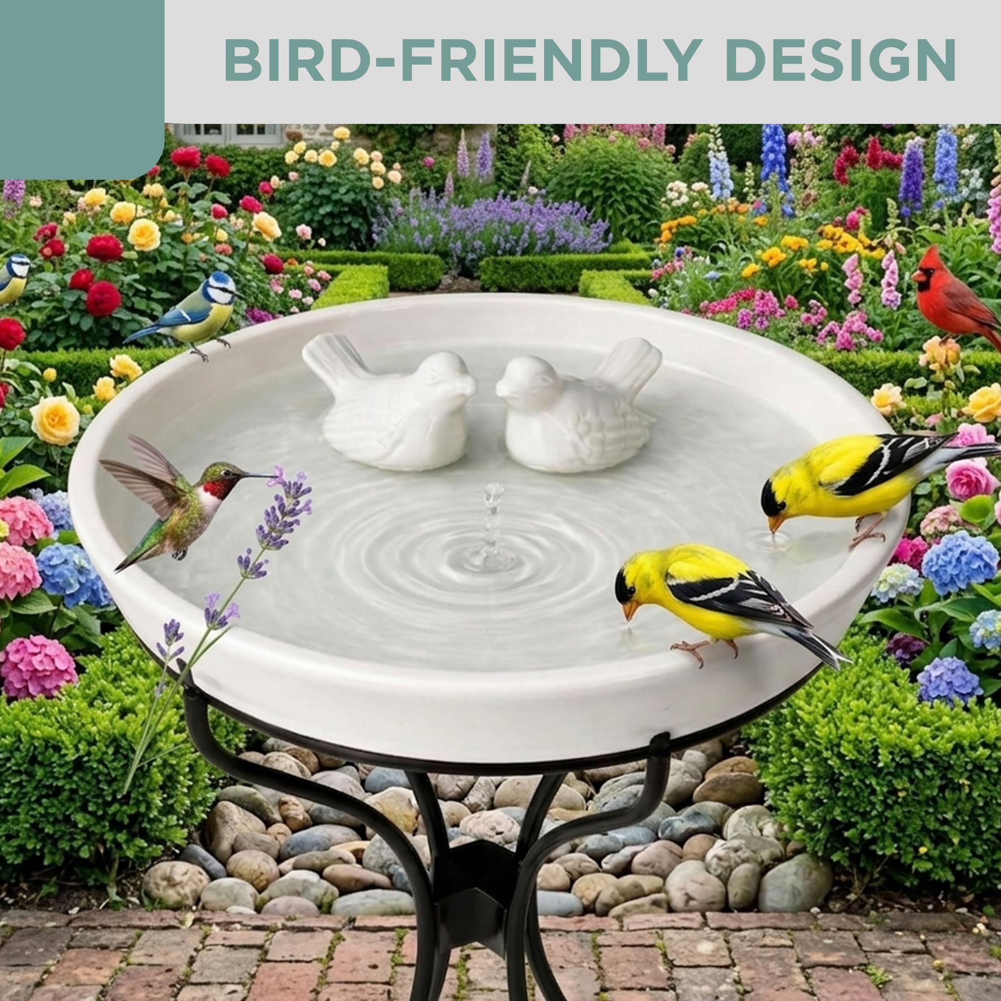 Alpine Corporation placed in garden setting benefit: natural bird attraction and decorative touch