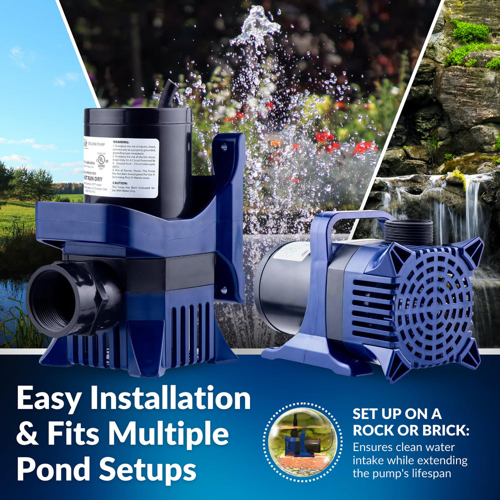 Alpine Corporation pump submerged in pond demonstrating quiet circulation benefit