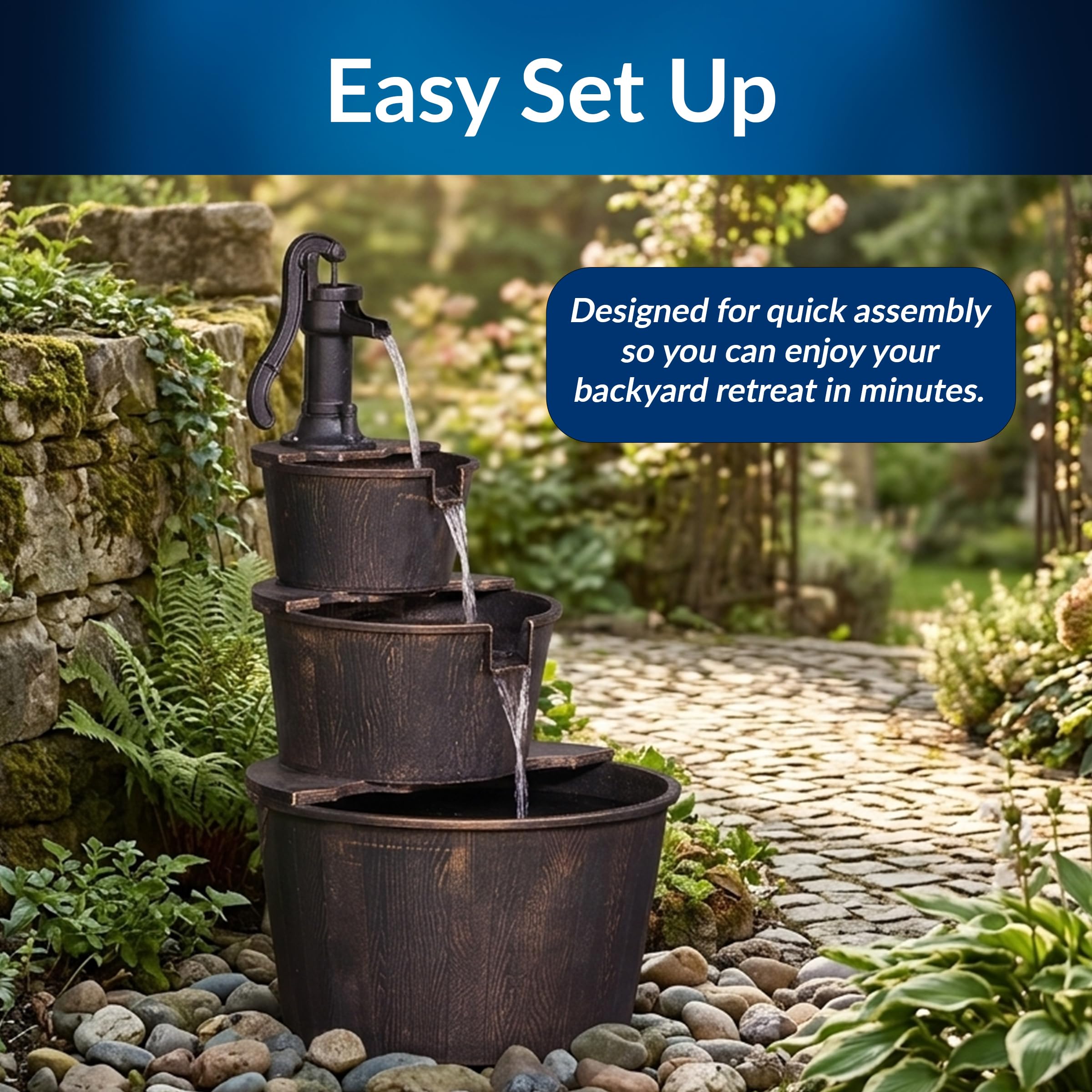 Alpine Corporation fountain in garden setting showing decorative curb appeal benefit