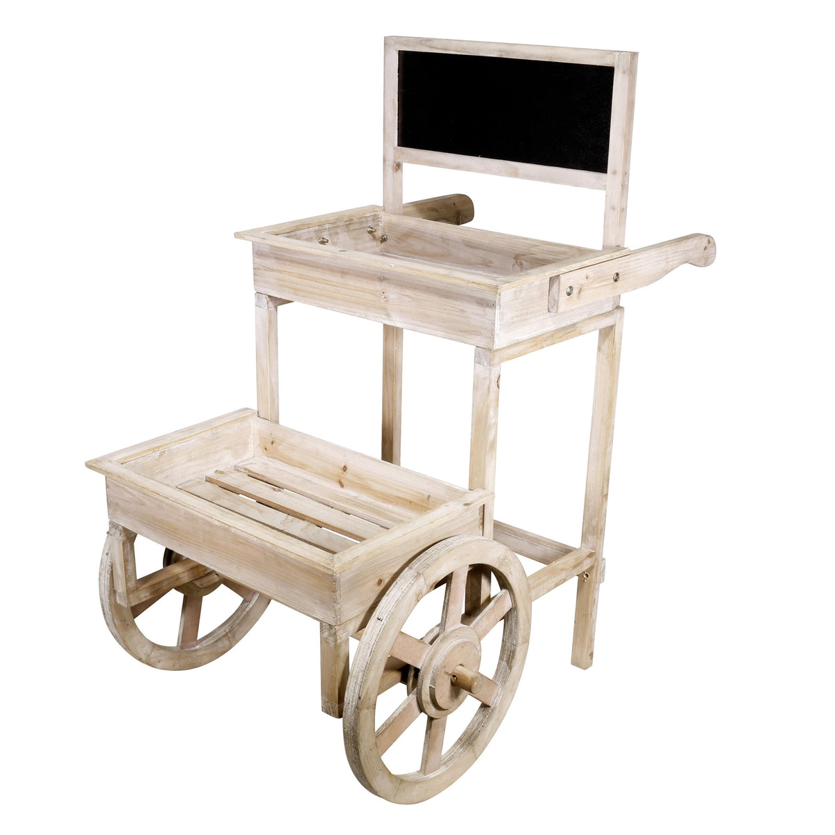 Alpine Corporation front view of two-tier plant cart showing shelves and chalkboard, stylish display