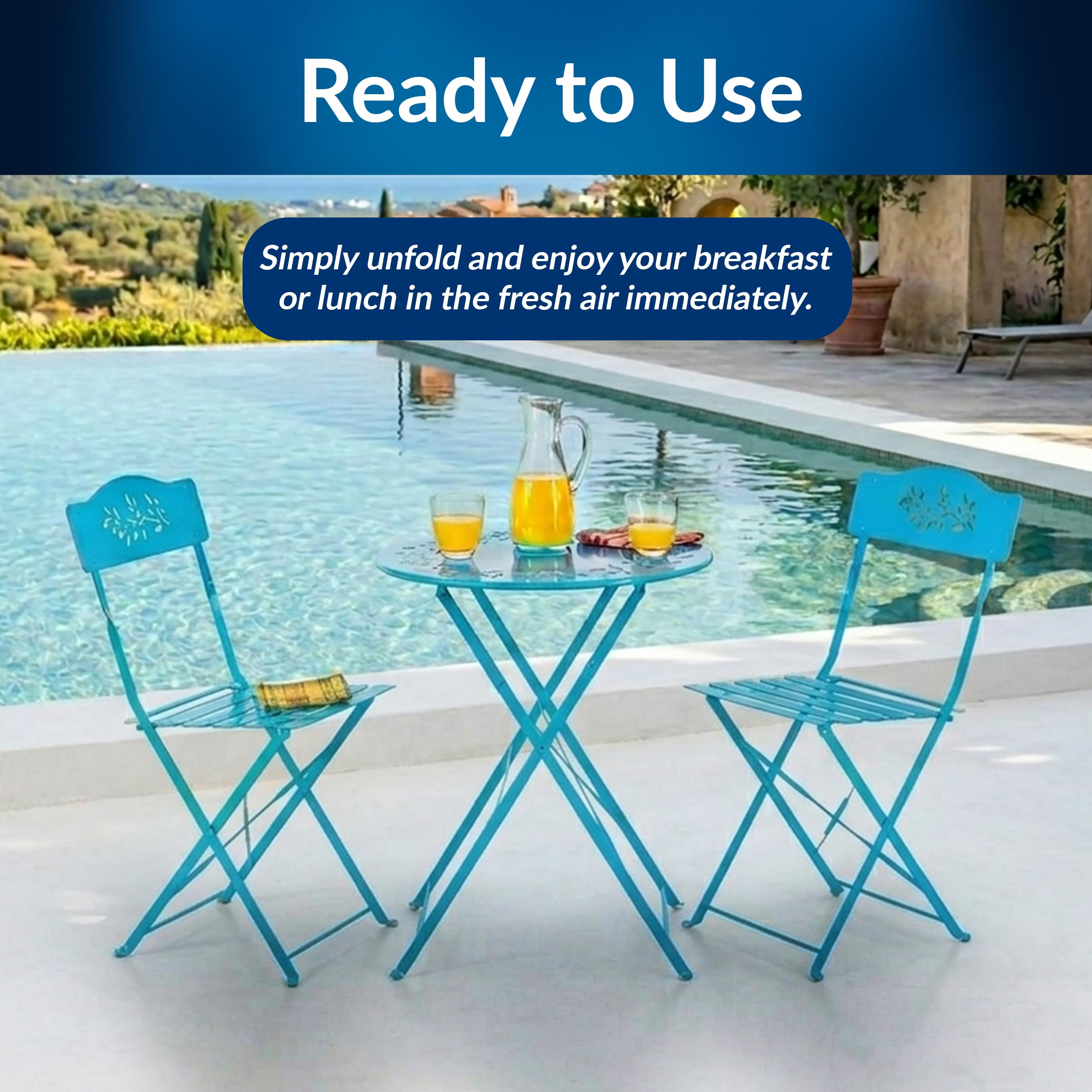 Alpine Corporation packaged bistro set in box showing easy transport and delivery