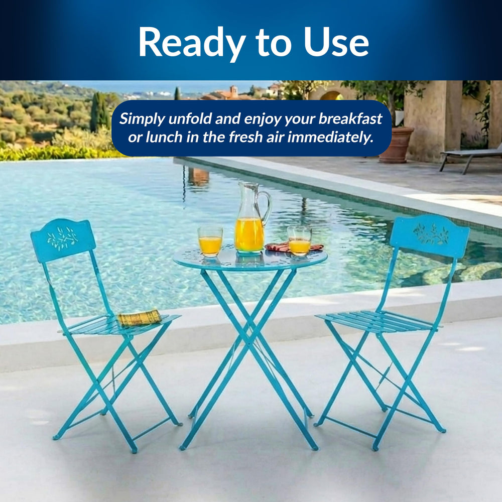 Alpine Corporation packaged bistro set in box showing easy transport and delivery