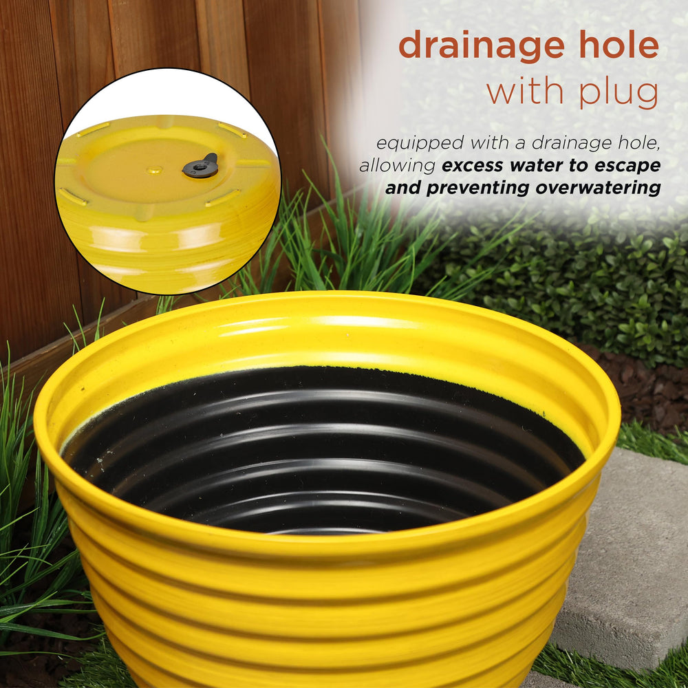 Alpine Corporation planter placed on indoor wood floor showing safe, decorative indoor use