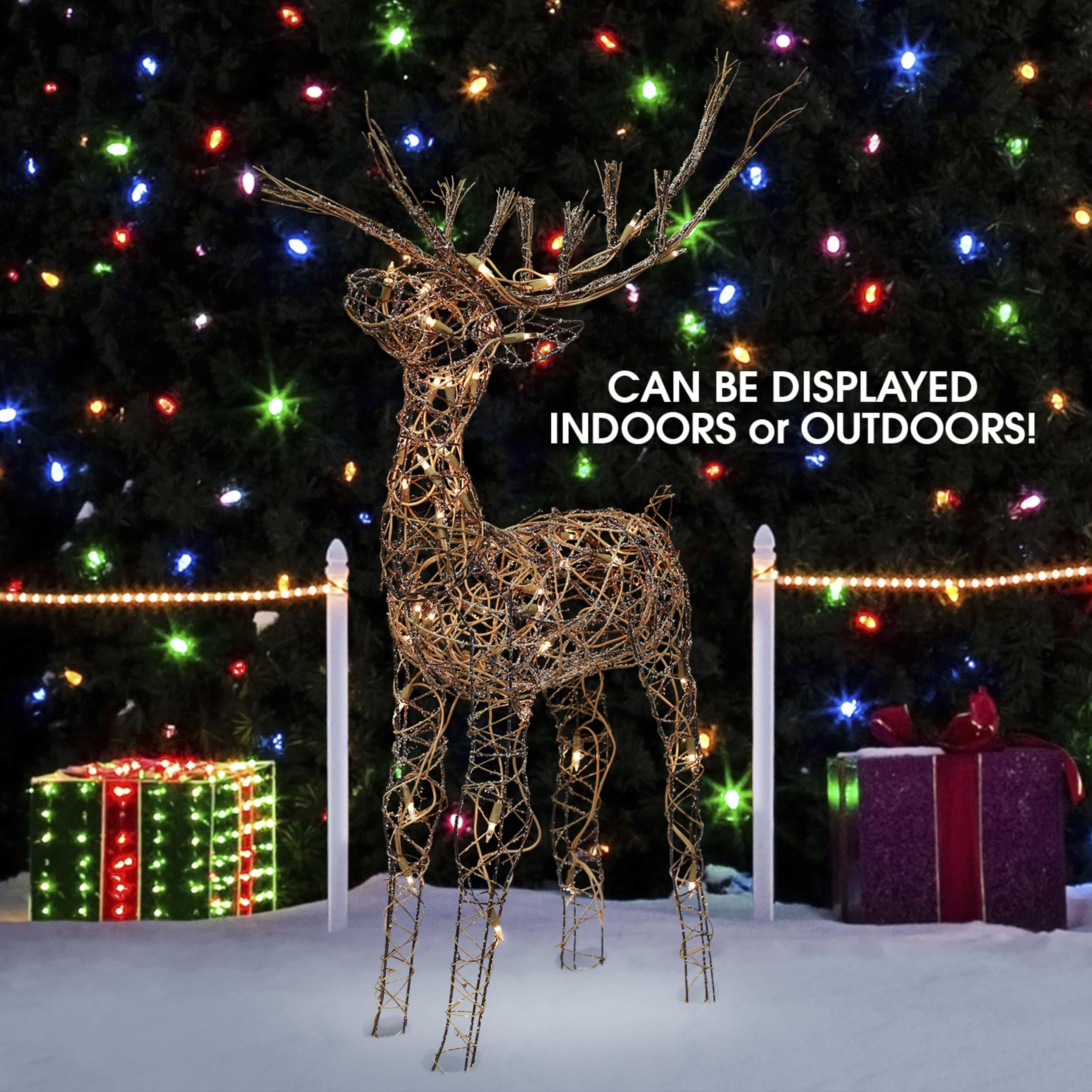 Alpine Corporation reindeer LED close-up showing bright, energy-efficient lights