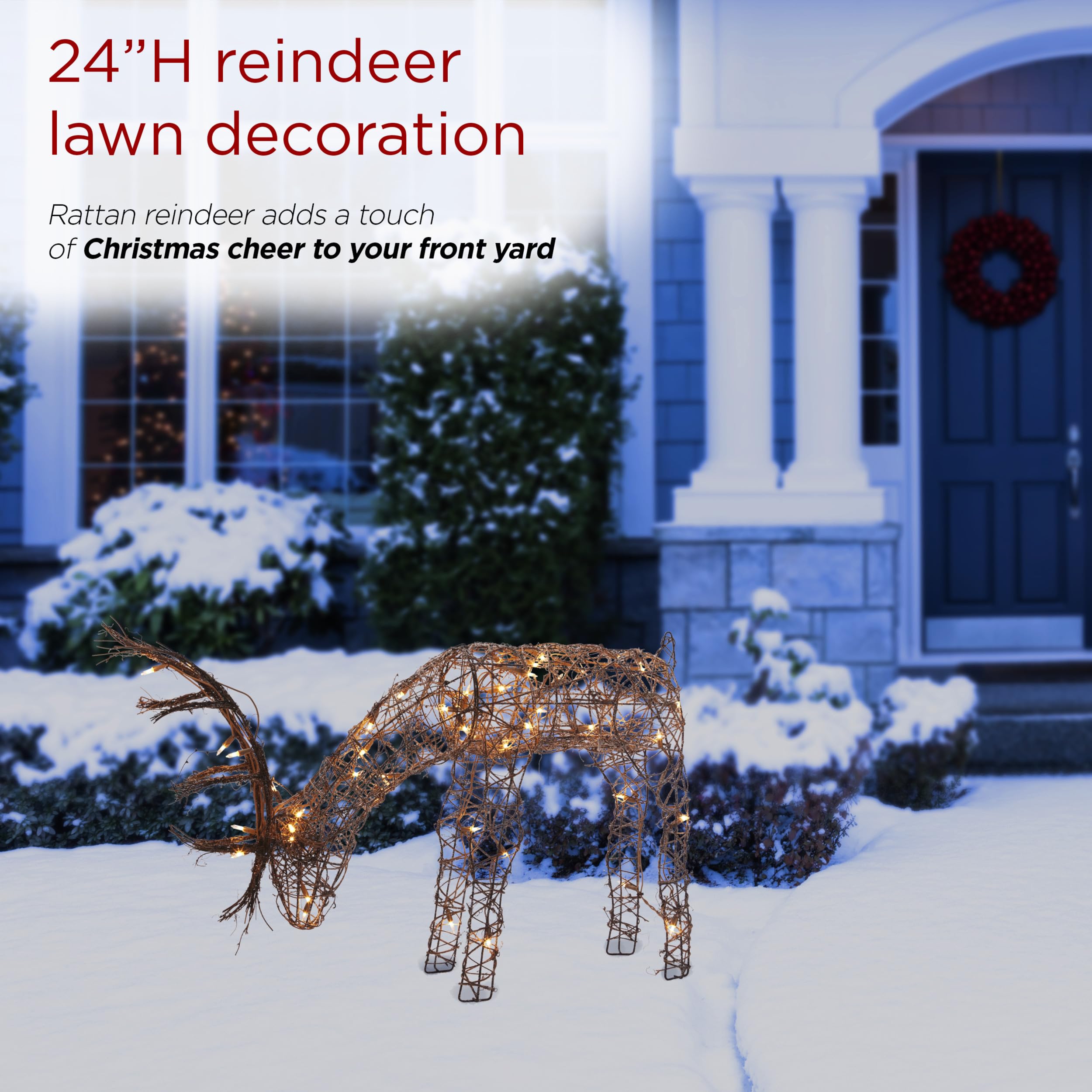 Alpine Corporation reindeer beside a shoe for scale illustrating compact size and fit