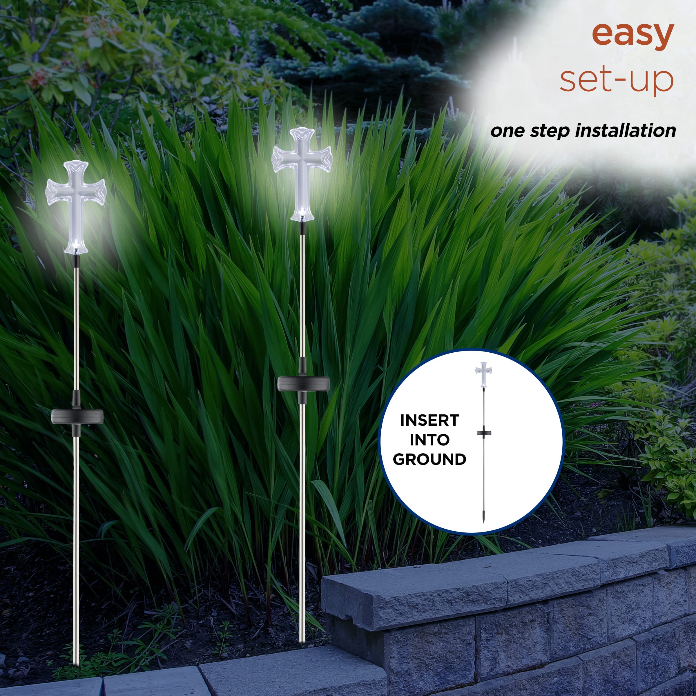 Alpine Corporation cross stakes placed at a memorial spot for respectful lighting