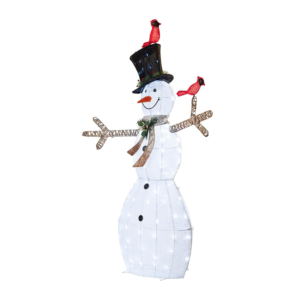 Alpine Corporation illuminated snowman at night enhancing curbside holiday appeal