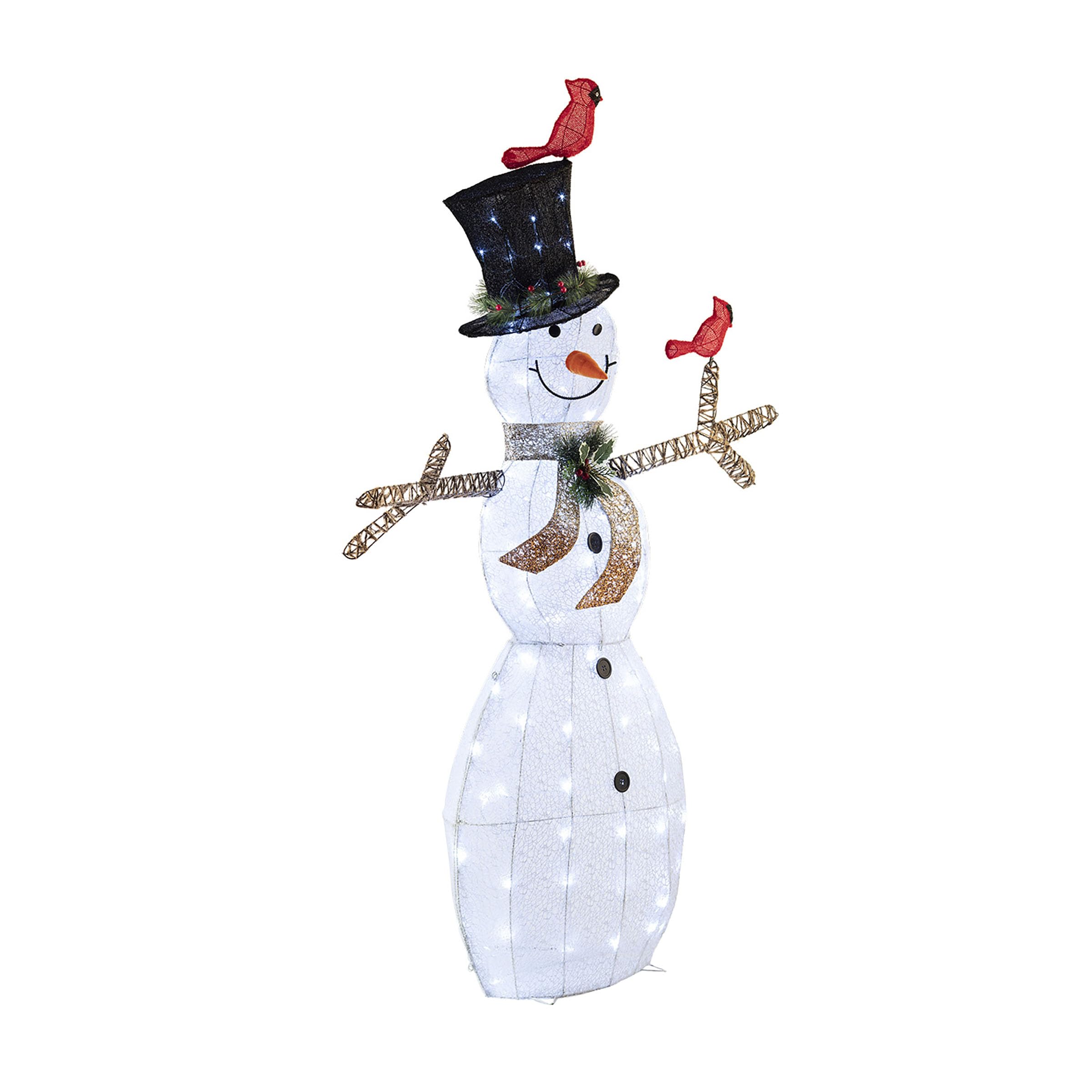 Alpine Corporation snowman secured with ground stakes for stable outdoor display
