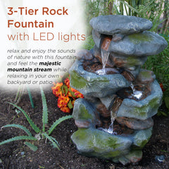 Alpine Corporation close-up of top tier water flow highlighting realistic stone texture