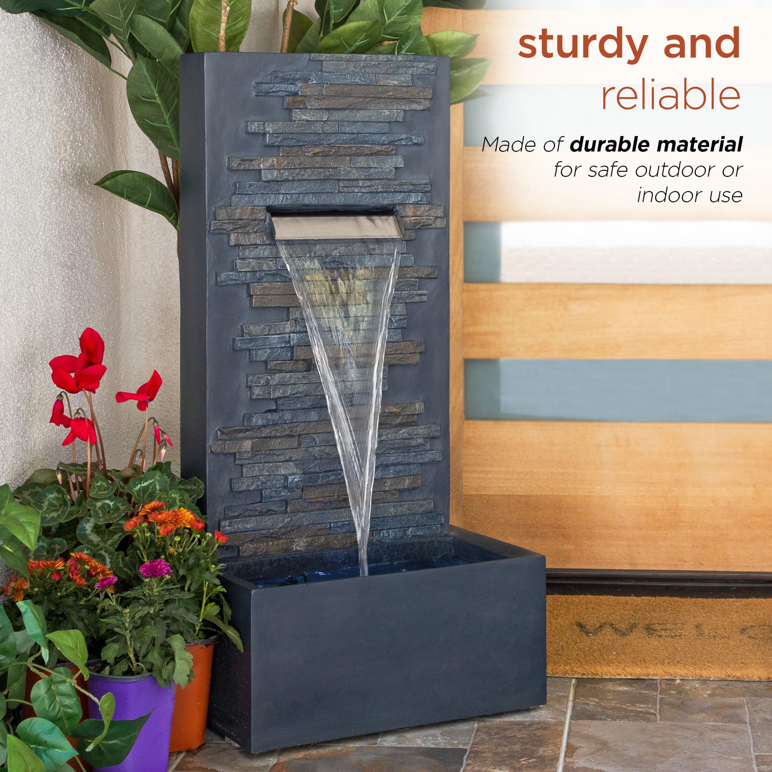 Alpine Corporation cascading water detail demonstrating soothing flow and visual motion