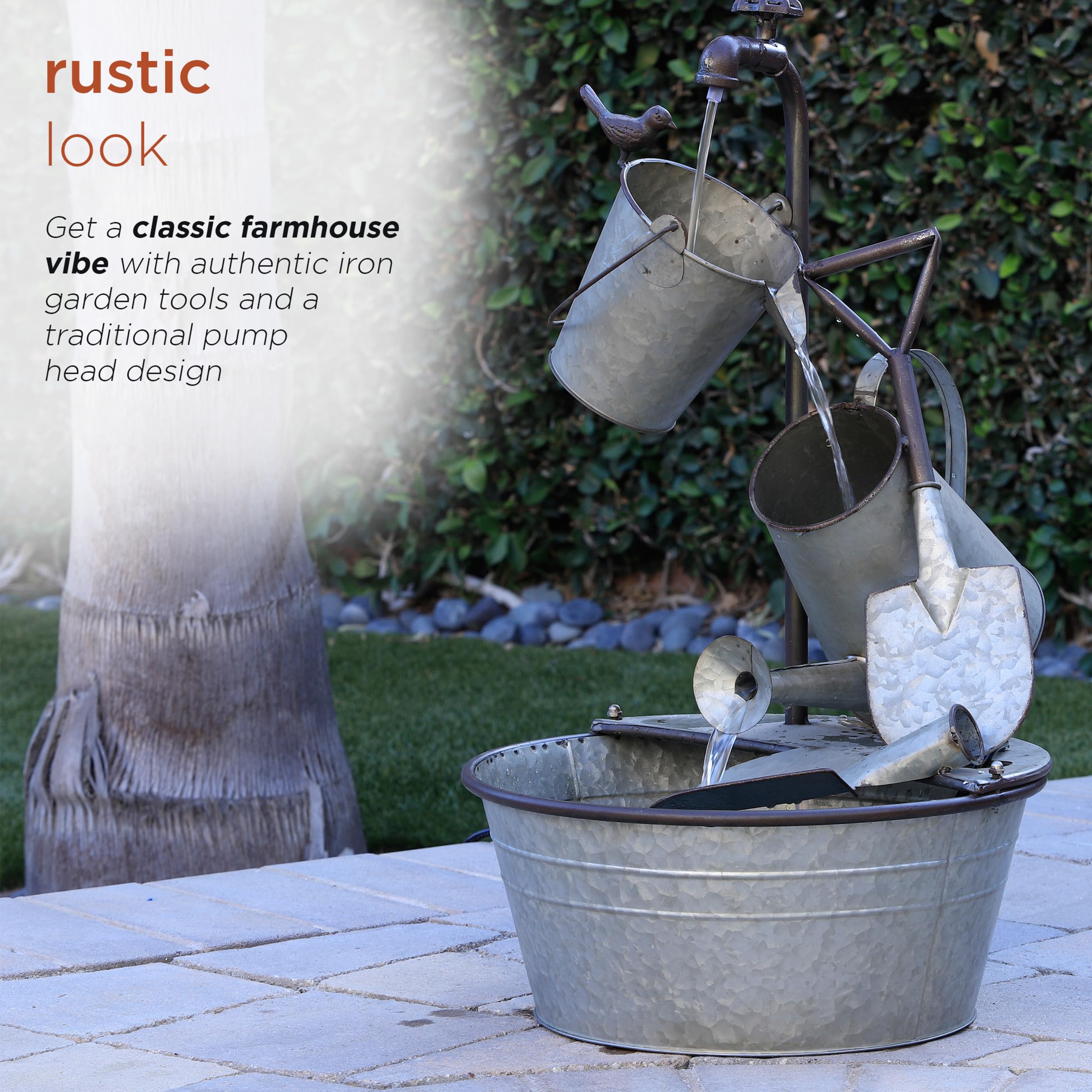 Alpine Corporation watering can with water stream, shows layered cascade effect