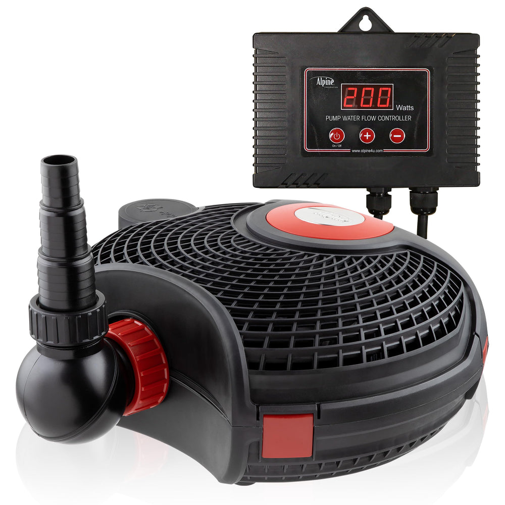 Alpine Corporation front view of Eco-Sphere pump showing compact durable housing and high flow